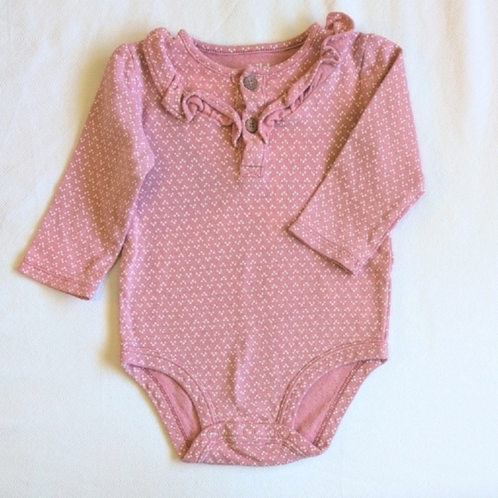 child of mine rose pink dotted long sleeve bodysuit diaper shirt 3-6 months baby